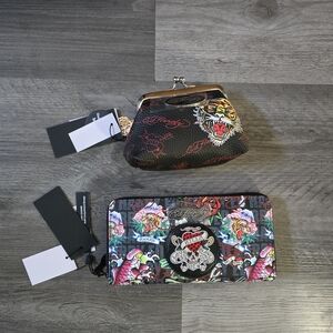 Ed Hardy Black and Colorful Women's Wallet Set